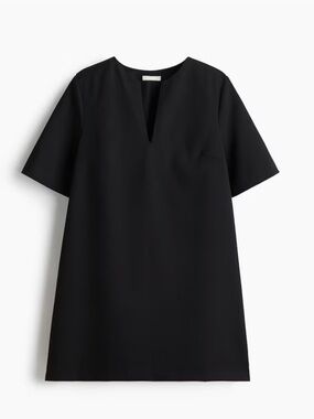H&M Black Mini Shift Dress with Notch Neck
